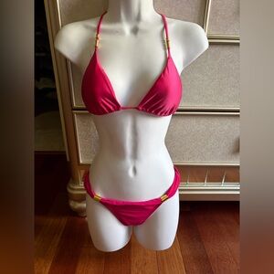 Vix Shaye Tri Bikini Top & Bikini Bottom Set Magenta Pink Sz S